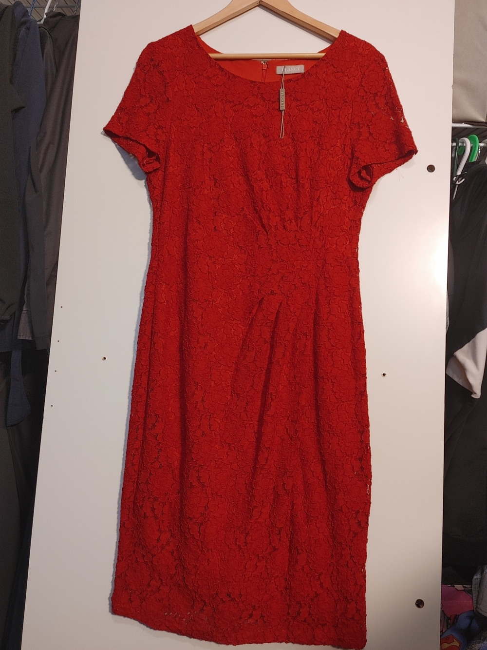Women Red Lace Short-Sleeve Sheath Dress by Planet Brand